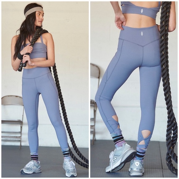 FREE PEOPLE High-Waisted Cut-Out Ankle Wave Rider Active Workout Leggings - Picture 1 of 6